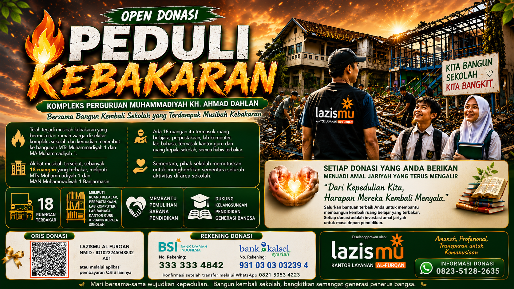 OPEN DONASI PEMBANGUNAN KEMBALI SEKOLAH TERDAMPAK KEBAKARAN